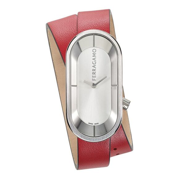 FerragamoCurve Leather Watch Red Womens
